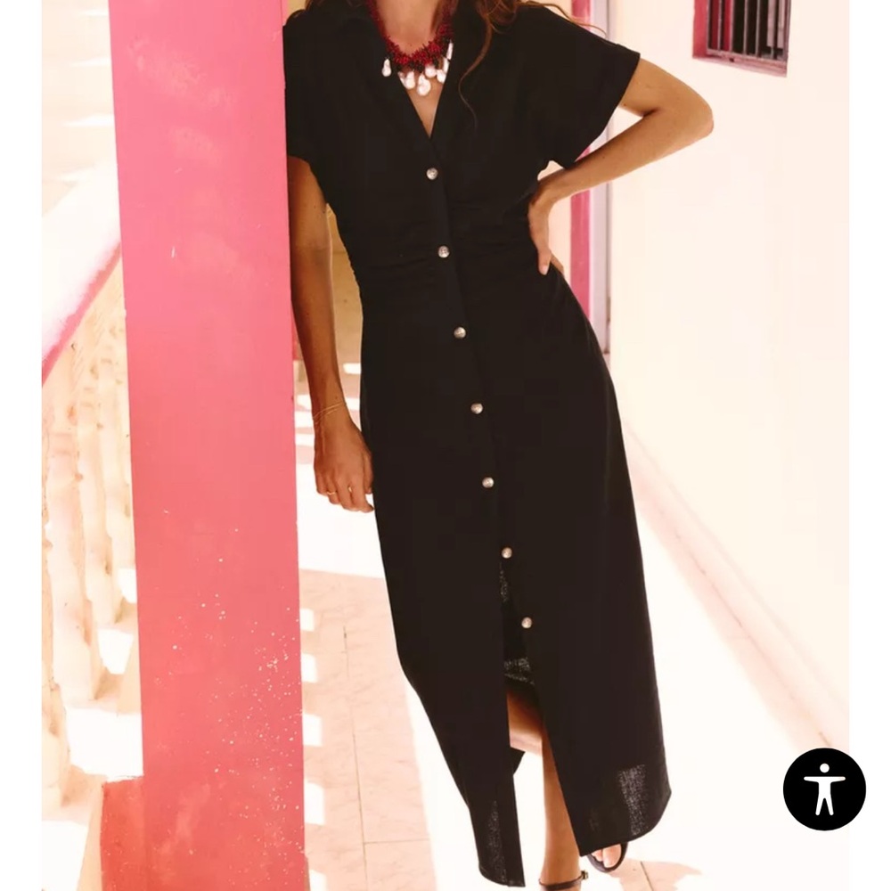 Zara Black Notched Collar Dolman Sleeve Midi Dress